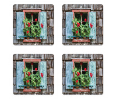 Flowers on Rural Window Coaster Set Of Four