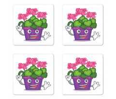 Flower Pot Smiling Art Coaster Set Of Four