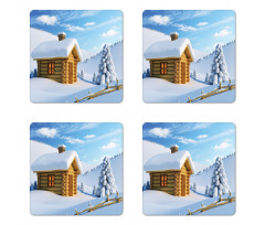 Lodge in Snowy Landscape Coaster Set Of Four