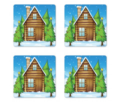 Cabin and Firs in Winter Coaster Set Of Four