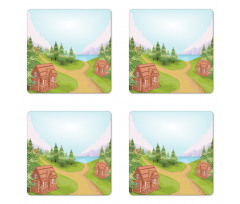 Country Village Cartoon Coaster Set Of Four