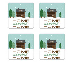 Lodge with Winter Theme Coaster Set Of Four