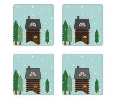 Cabin in Snowy Landscape Coaster Set Of Four