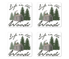 Rustic Lodge in Forest Coaster Set Of Four