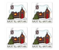 Cozy Snowy Wooden Cabin Coaster Set Of Four