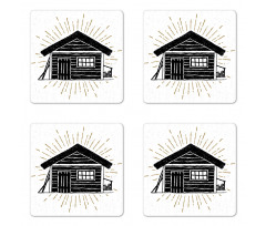 Grunge Sketch of Cabin Coaster Set Of Four