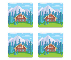 Wooden House in Mountain Coaster Set Of Four