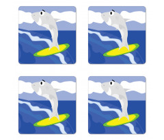 Shark Fish on a Surfboard Coaster Set Of Four