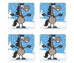 Mascot Horse Snowy Forest Coaster Set Of Four