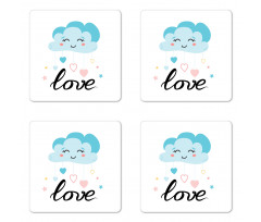 Love Cursive Text and Clouds Coaster Set Of Four