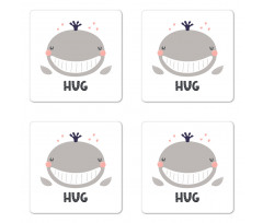 Cheerful Whale Hug Lettering Coaster Set Of Four