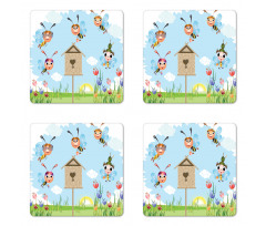 Cheerful Meadow Landscape Coaster Set Of Four