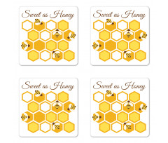 Cursive Wording Beehive Coaster Set Of Four