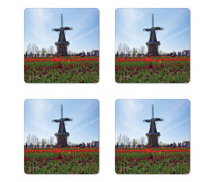 Windmill Photo on Tulip Field Coaster Set Of Four