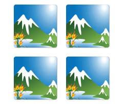 Snowy Mountain Flowers Coaster Set Of Four