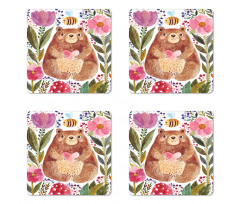 Bear with Flowers Coaster Set Of Four