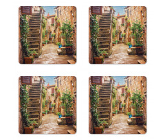 Old Stone Street Houses Coaster Set Of Four