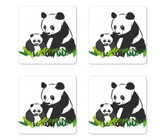 Panda Bear Family Bambu Coaster Set Of Four