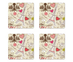 Doodle Eiffel Tower Love Coaster Set Of Four