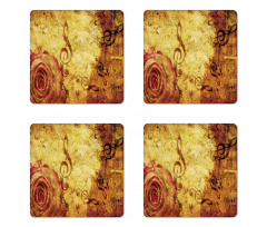 Old Rose Music Note Shabby Coaster Set Of Four