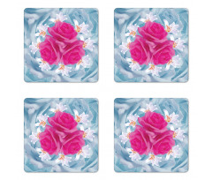 Graphic Roses and Lilies Coaster Set Of Four