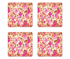 Roses on Wood Backdrop Coaster Set Of Four