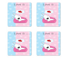 Puppies on Sofa Heart Shape Coaster Set Of Four