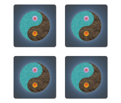 Yin Yang Flower Teal Brown Coaster Set Of Four