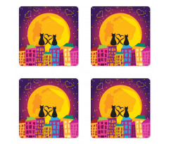 Cats on the Roof Heart Coaster Set Of Four