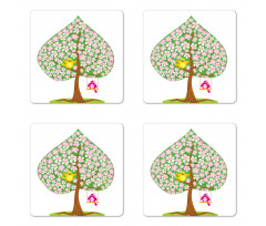 Heart Shape Tree Blossom Coaster Set Of Four