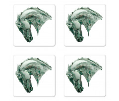 Green Stain Horse Head Coaster Set Of Four