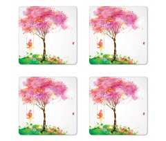 Spring Blossoming Tree Coaster Set Of Four