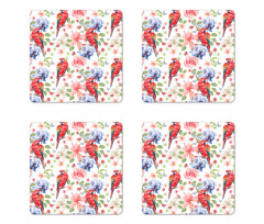 Parrots Iris and Roses Coaster Set Of Four