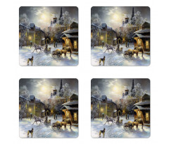 Winter Rural Landscape Coaster Set Of Four