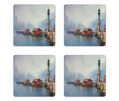 Harbor Boats and Birds Coaster Set Of Four