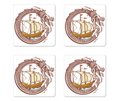 Sailing Boat Waves Dragon Coaster Set Of Four