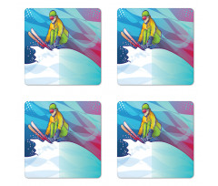 Man Skiing Sportive Scene Coaster Set Of Four