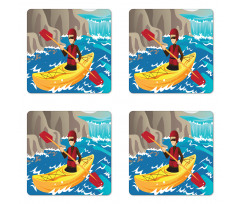 Boy Kayaking in the River Coaster Set Of Four