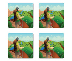 Man with a Backpack Hike Coaster Set Of Four