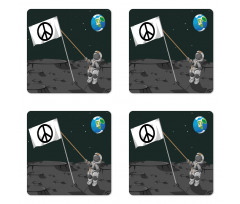 Astronaut Setting a Flag Coaster Set Of Four