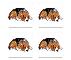 Sketch Like Drawing of Dog Coaster Set Of Four