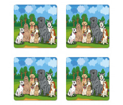 Park Landscape and Dogs Coaster Set Of Four