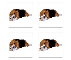 Dog with Toy Play Time Art Coaster Set Of Four