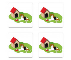 Dog House Bone Grass Graphic Coaster Set Of Four