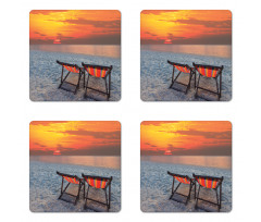 Beach with Colorful Sky Coaster Set Of Four