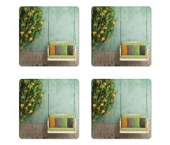 Wooden Swing in Garden Coaster Set Of Four