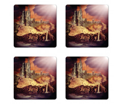 Fantasy Castle Village Coaster Set Of Four