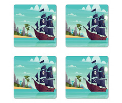 Pirate Ship on Water Coaster Set Of Four