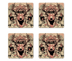 Floral Skull and Wolves Coaster Set Of Four