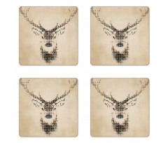 Deer Portrait with Dots Coaster Set Of Four